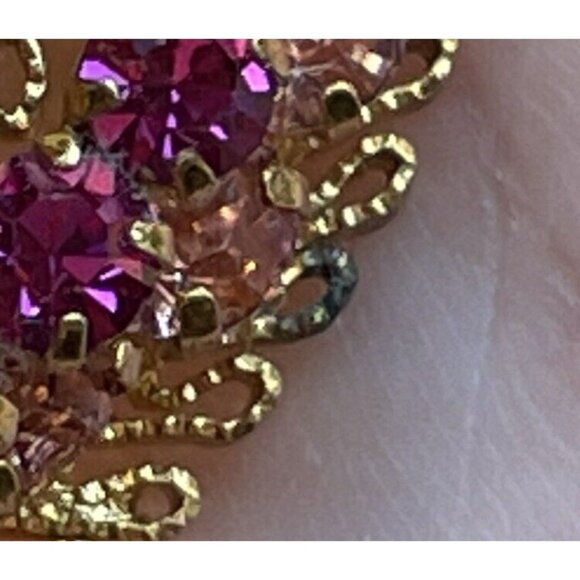 Vintage Rhinestone Brooch Made In Austria Fuchsia Pink Domed Gold-Tone - Picture 13 of 13